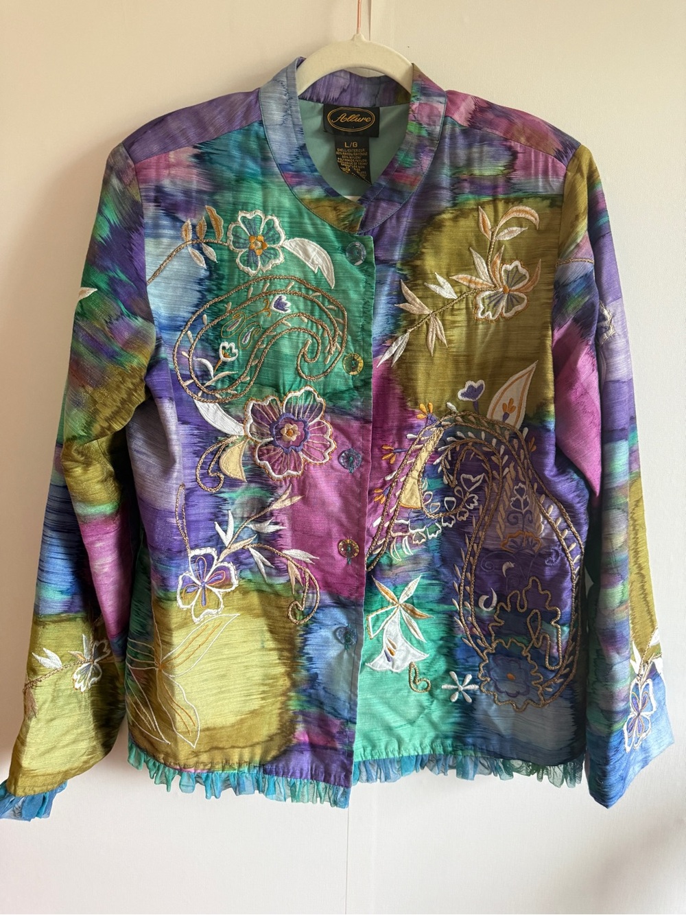 Allure Embroidered Wearable Art Jacket Large Boho Colorful Statement